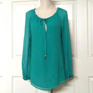 Tory Burch Silk Tie Neck Blouse in Teal